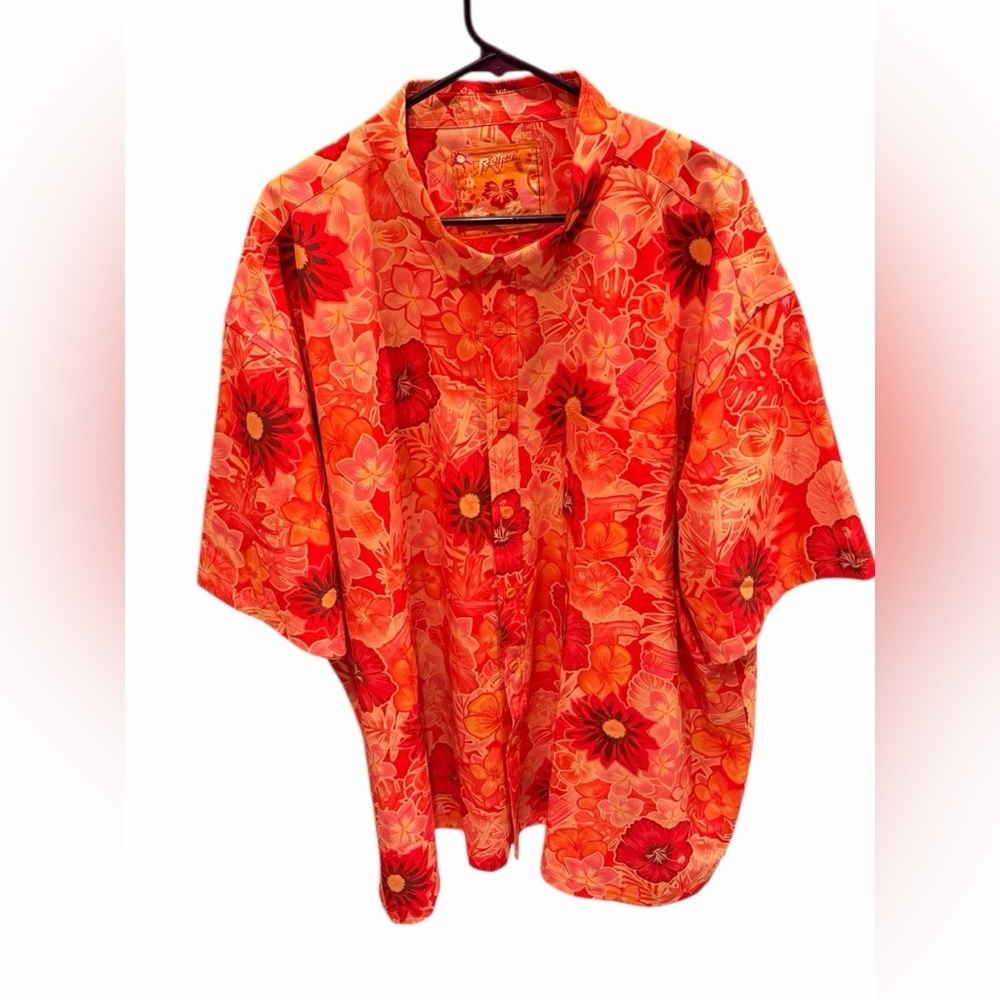 Retro Rifle Tropical Fields Button Down Shirt Orange Size 4XL